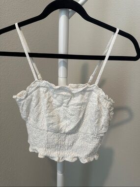 White Eyelet Smocked Crop Top - Unbranded